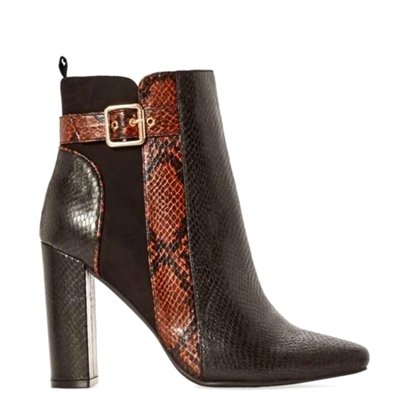 JustFab Snakeskin Suede Color Block Patchwork Ankle Boot Brown Black- sz 11 - Picture 3 of 7